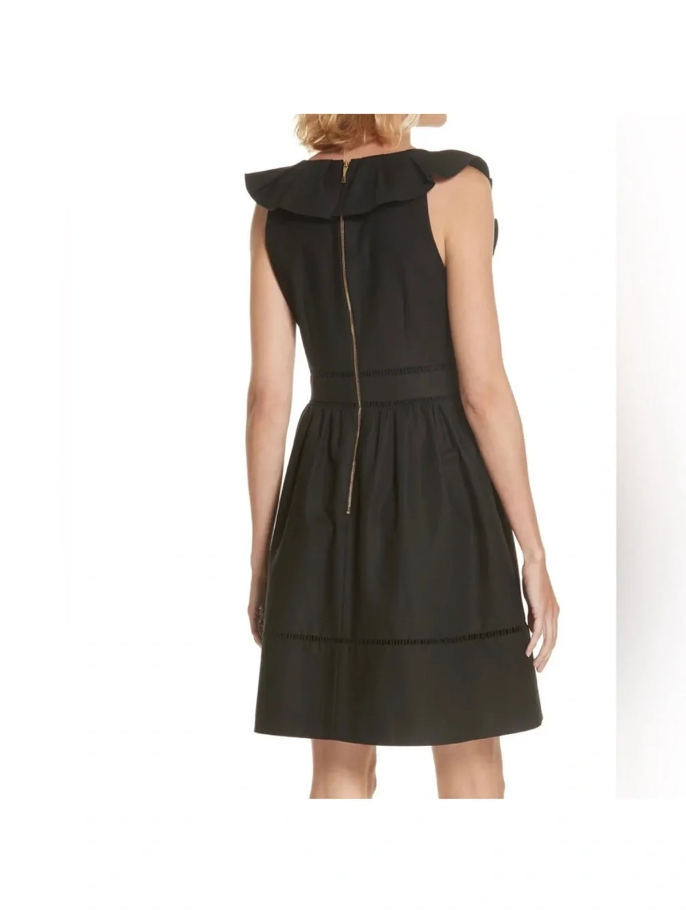 Kate Spade New York Black Ruffle Neck Poplin Dress Sz 4